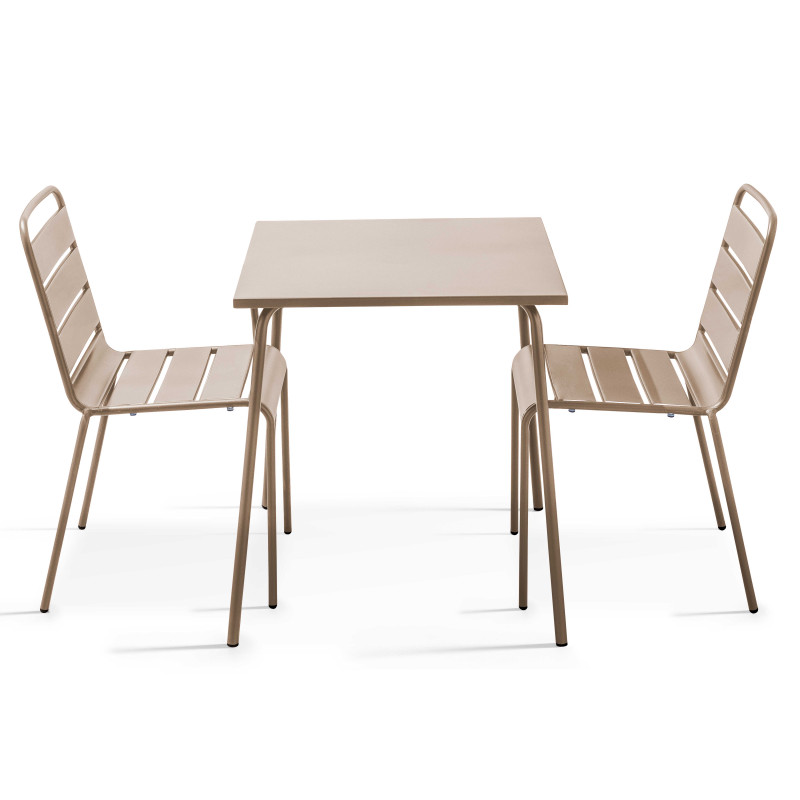 Table de jardin bistrot carrée 70 x 70 cm et 2 chaises en métal (1/7)