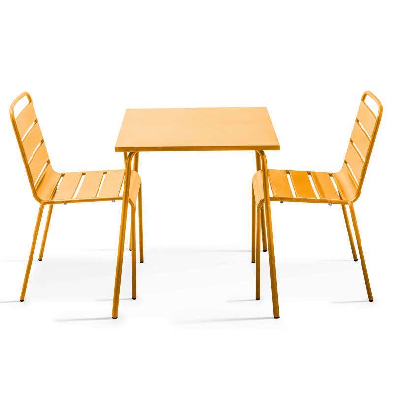 Table de jardin bistrot carrée 70 x 70 cm et 2 chaises en métal (1/7)