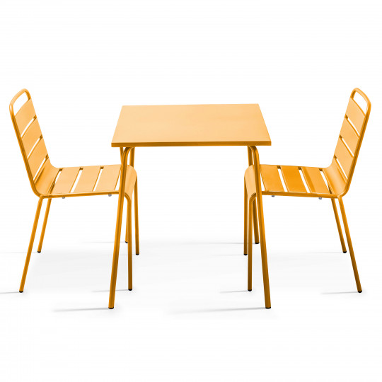Table de jardin bistrot carrée en métal 70x70 cm et 2 chaises | Oviala