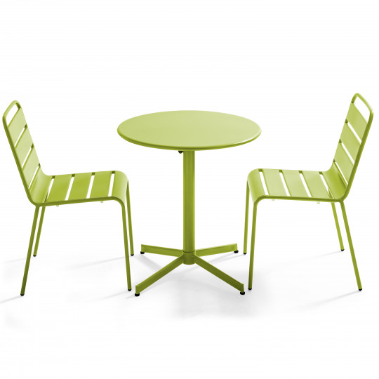 Table de jardin bistrot ronde inclinable en métal Ø70 cm et 2 chaises | Oviala