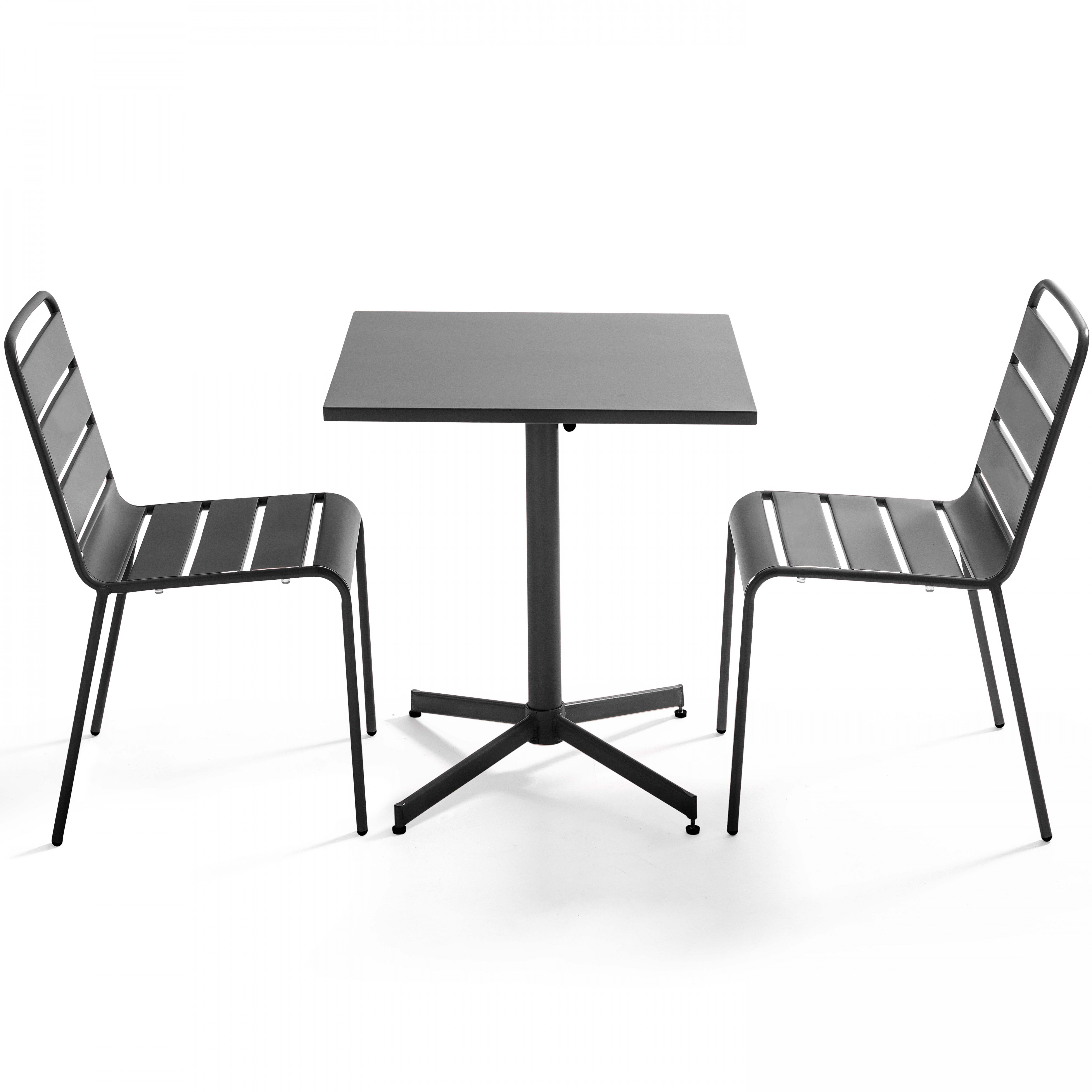 Ensemble table carrée pliable (70 x 70 x 72 cm) + 2 chaises en métal