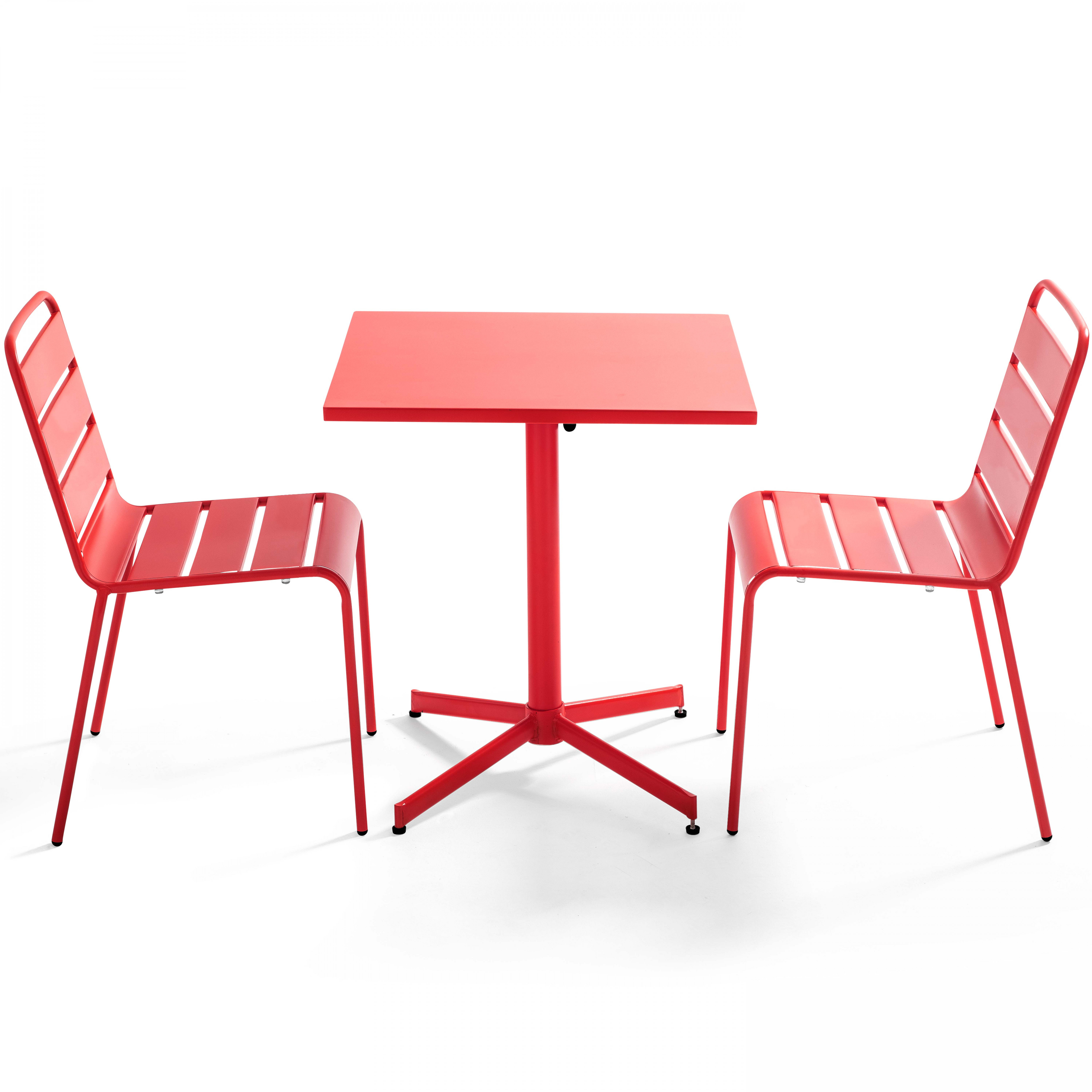 Ensemble table carrée pliable (70 x 70 x 72 cm) + 2 chaises en métal