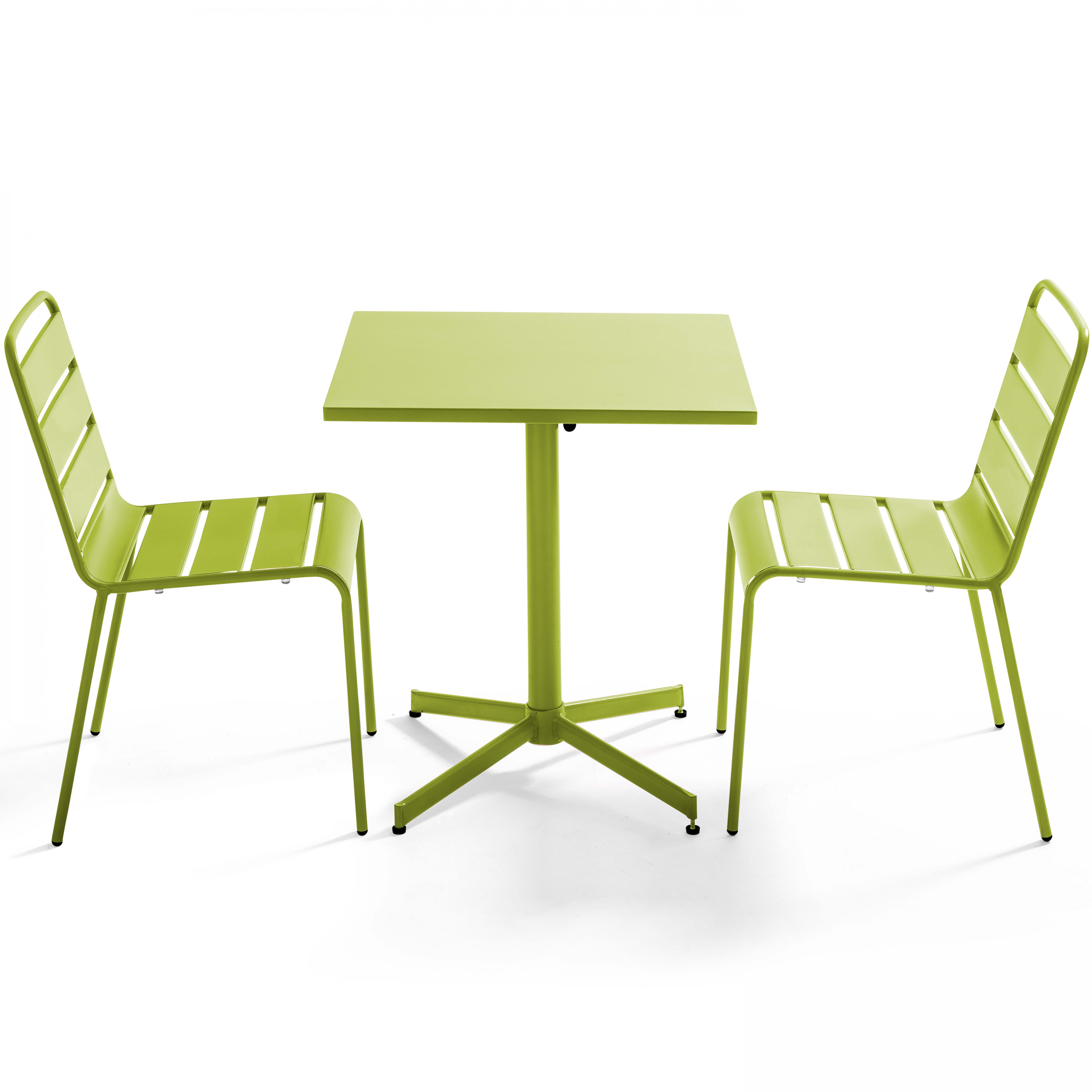 Ensemble table carrée pliable (70 x 70 x 72 cm) + 2 chaises en métal