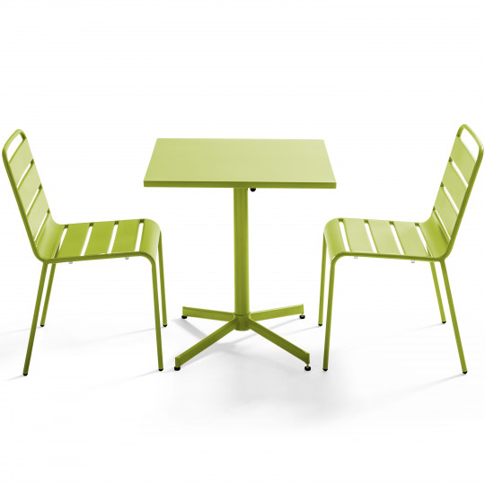 Table de jardin bistrot carrée inclinable en métal 70x70 cm et 2 chaises | Oviala