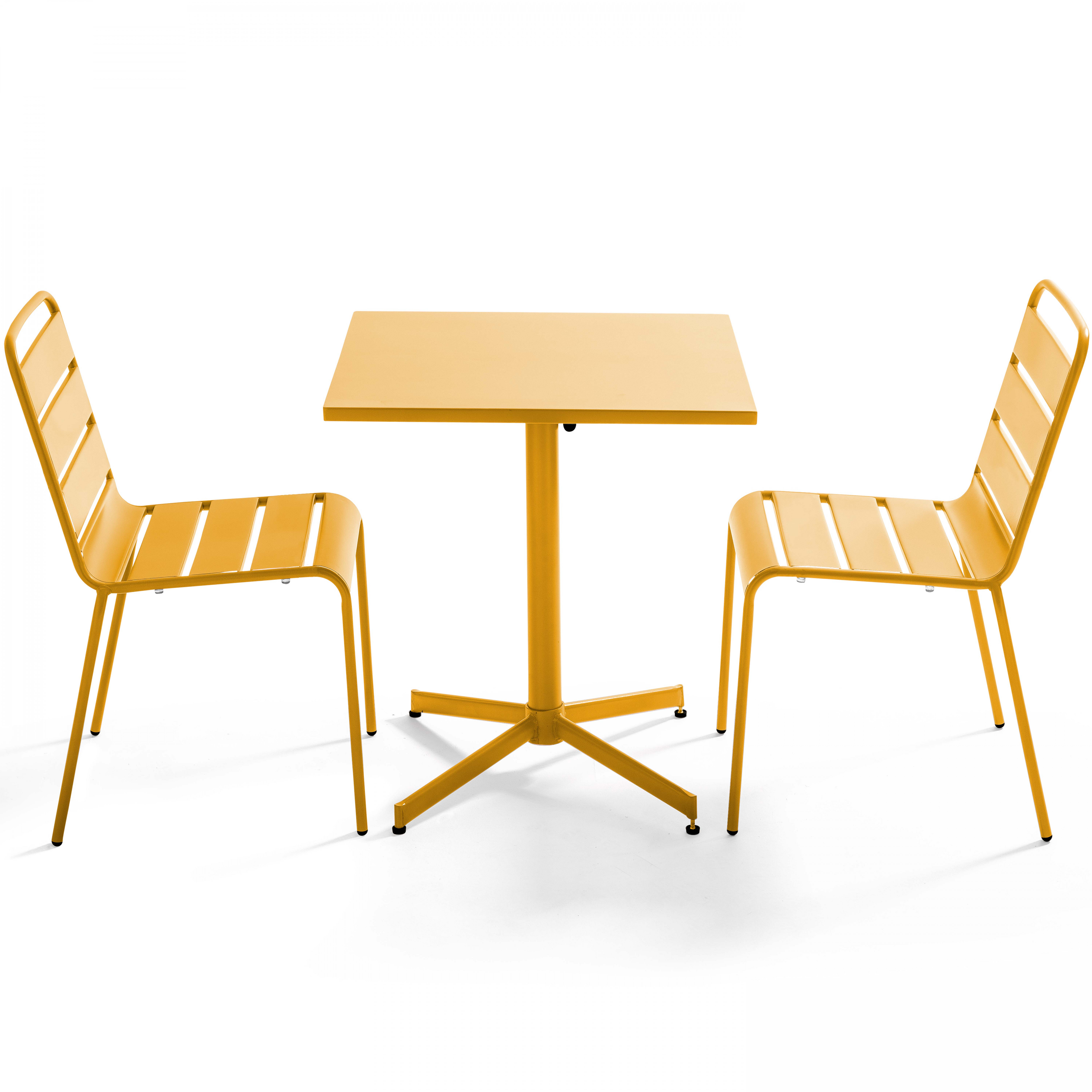 Ensemble table carrée pliable (70 x 70 x 72 cm) + 2 chaises en métal