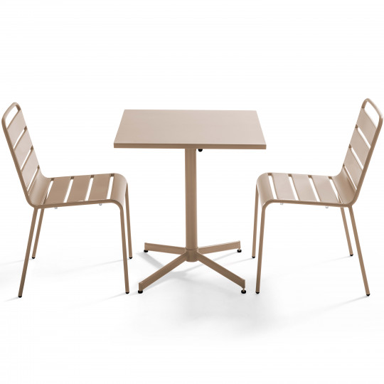 Table de jardin bistrot carrée inclinable en métal 70x70 cm et 2 chaises | Oviala