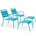 Lot de 2 fauteuils bas et repose-pieds en métal (1/7)