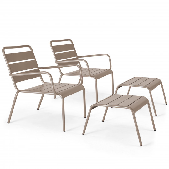 Fauteuils de jardin bas en métal et repose-pieds - Lot de 2 | Oviala
