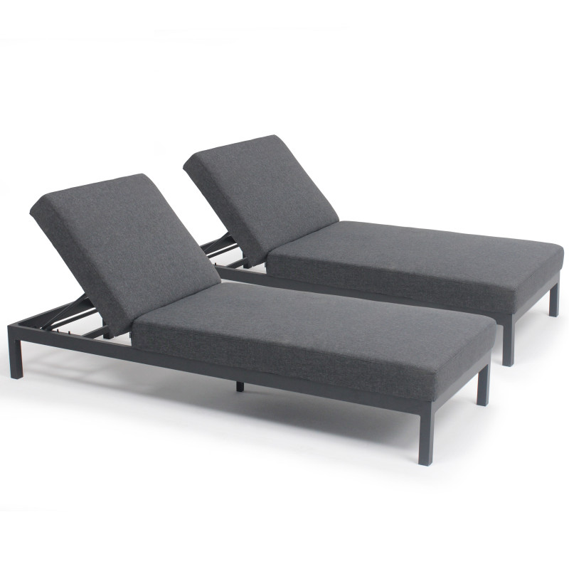 Lot de 2 bains de soleil avec coussin, inclinables 5 positions (1/6)