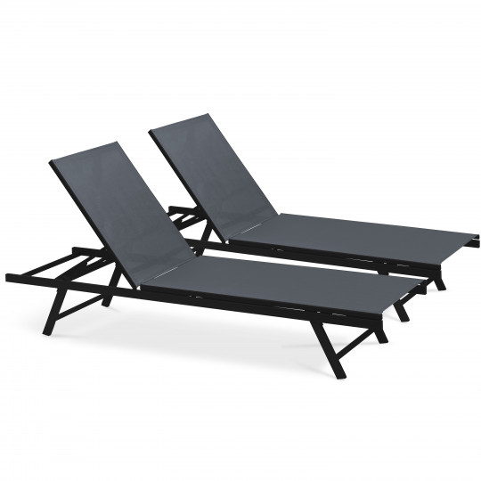 Bains de soleil metal et textilène inclinables 5 positions - Lot de 2 (1/7)