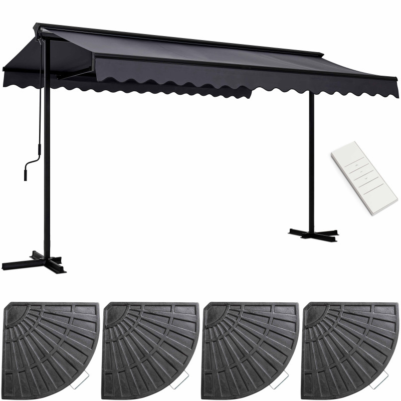 Ensemble store banne double pente motorisé (3 x 4 m) + 4 dalles lestées (1/6)