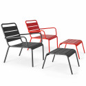Fauteuils de jardin bas en métal et repose-pieds dépareillés - Lot de 2 | Oviala