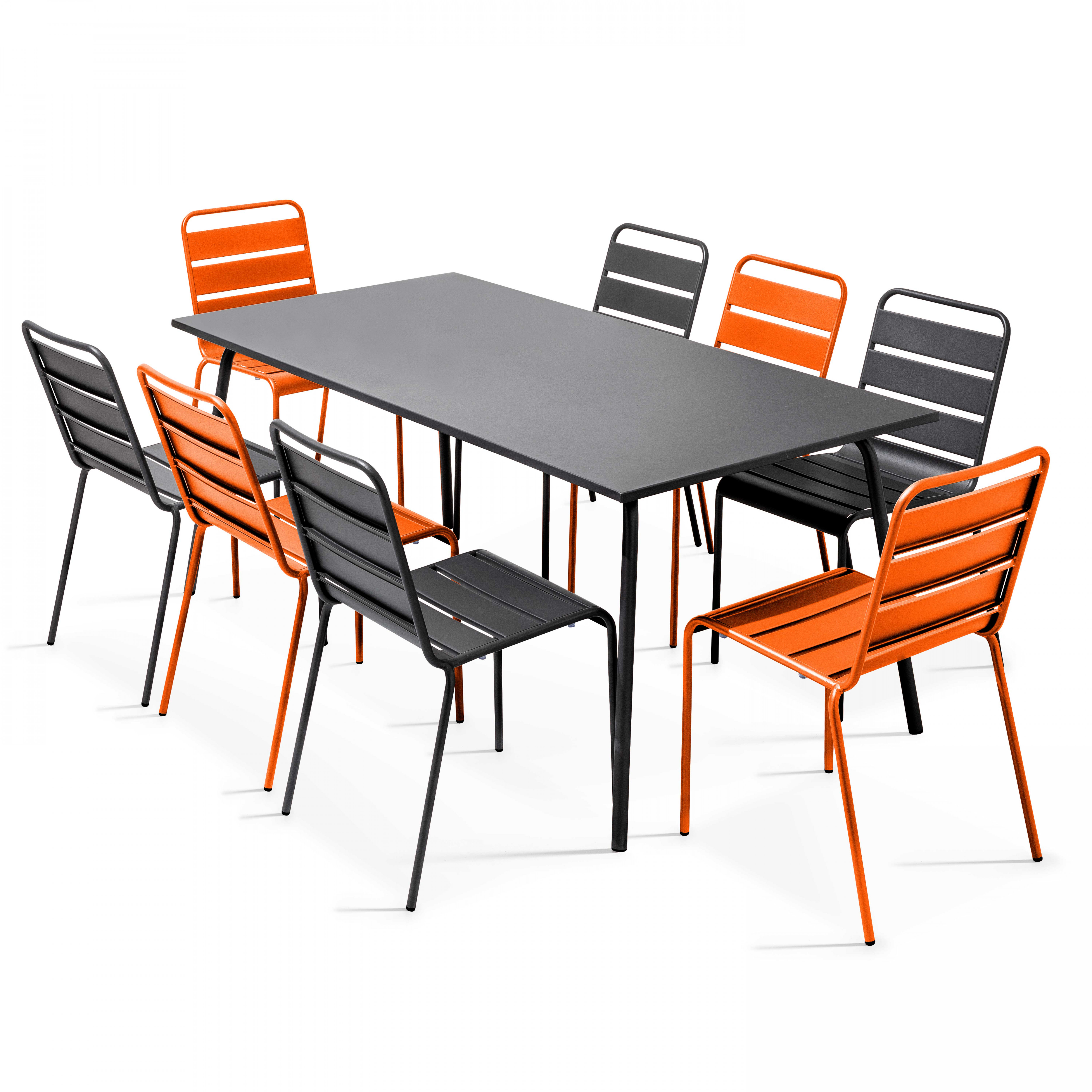 Ensemble table de jardin rectangulaire + 8 chaises dépareillées