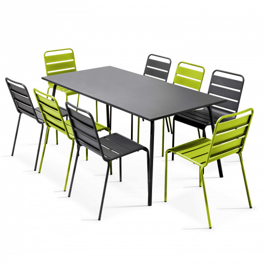 Table de jardin en métal 180x90 cm et 8 chaises dépareillées | Oviala
