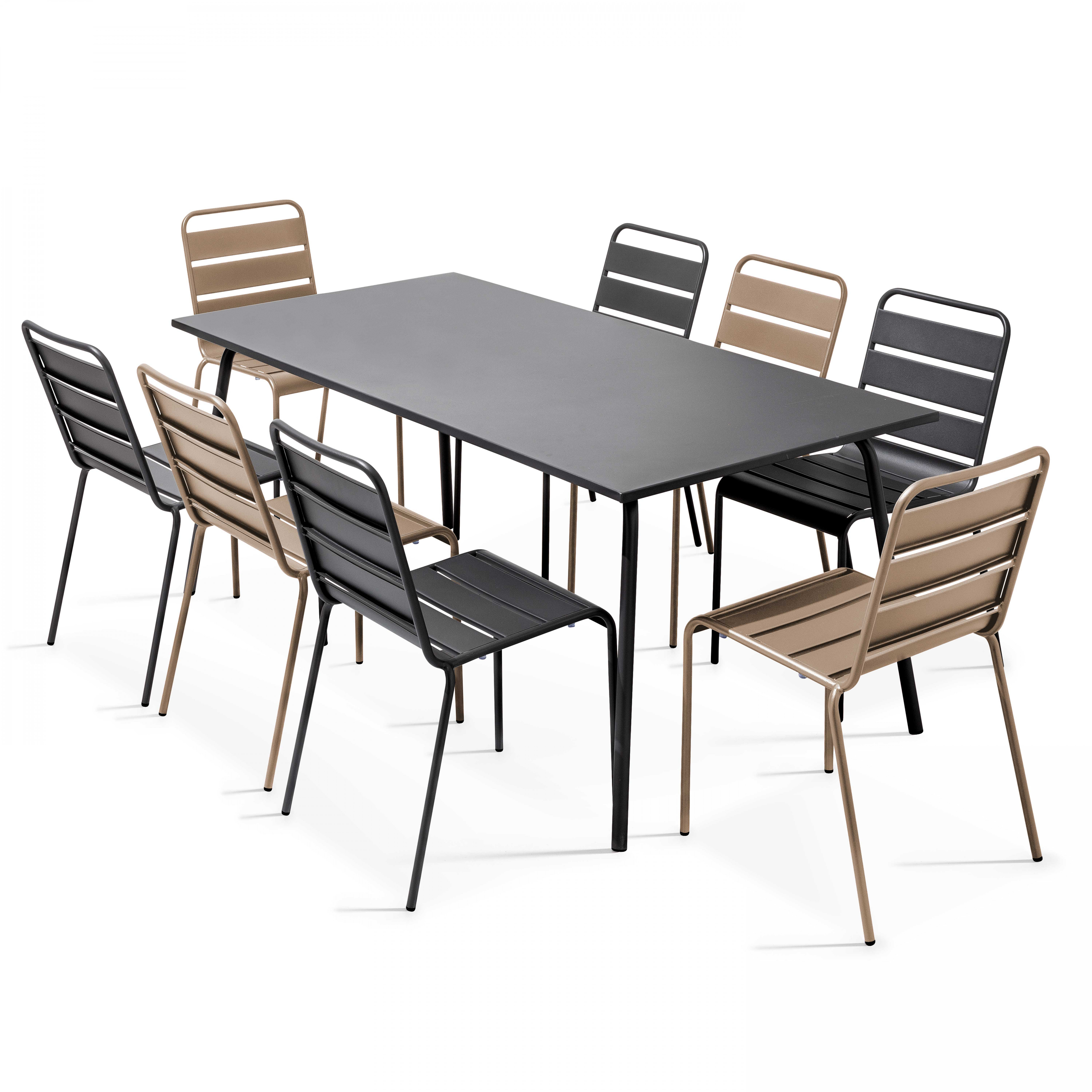 Ensemble table de jardin rectangulaire + 8 chaises dépareillées