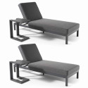 Bains de soleil aluminium inclinables 5 positions avec coussin et tablette - Lot de 2