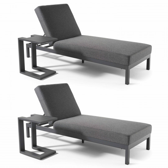Bains de soleil aluminium inclinables 5 positions avec coussin et tablette - Lot de 2 (1/6)