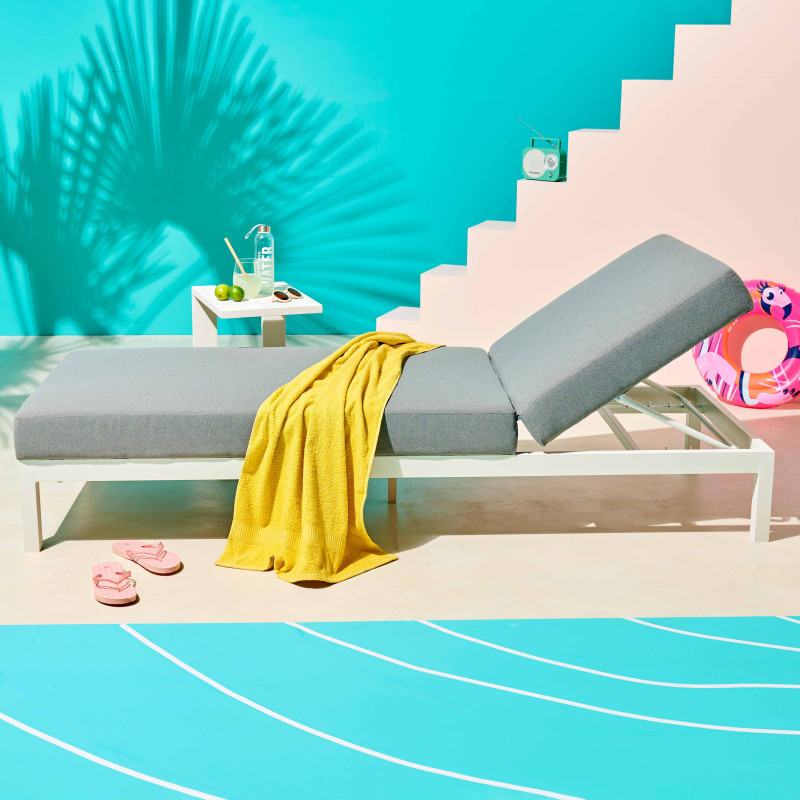 Bains de soleil aluminium inclinables 5 positions avec coussin et tablette - Lot de 2 (6/6)