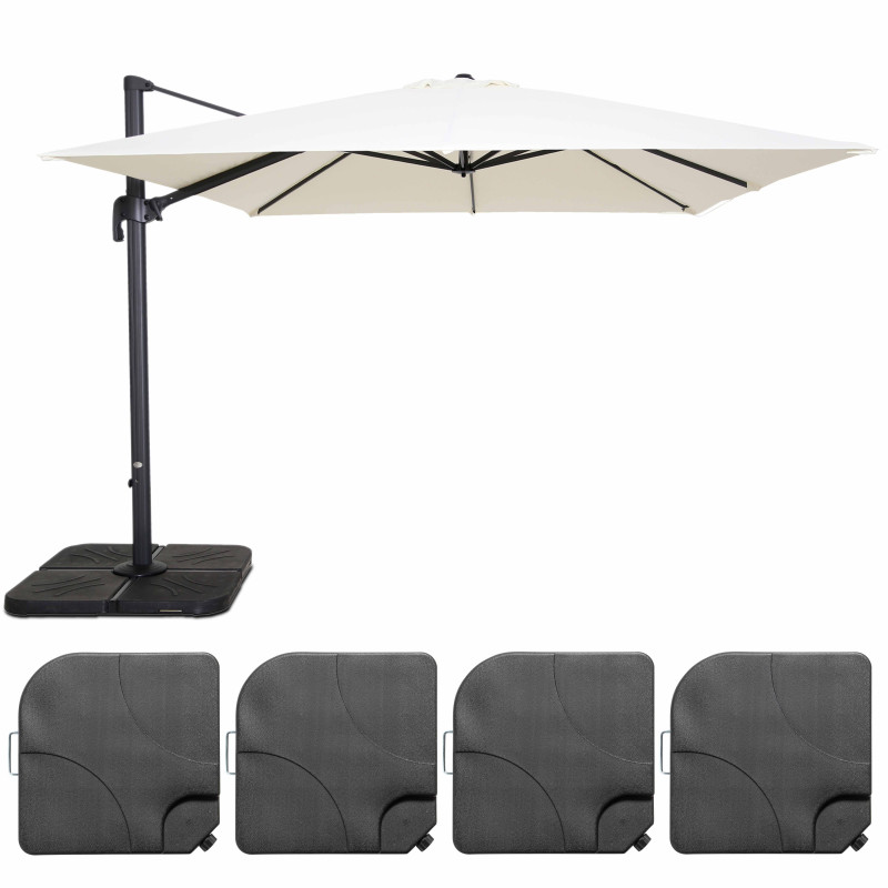 Parasol déporté carré (3 x 3m) rotatif 360° et 4 dalles à lester remplissables (1/7)