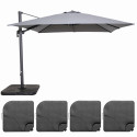 Parasol déporté carré (3 x 3m) rotatif 360° et 4 dalles à lester remplissables (1/7)
