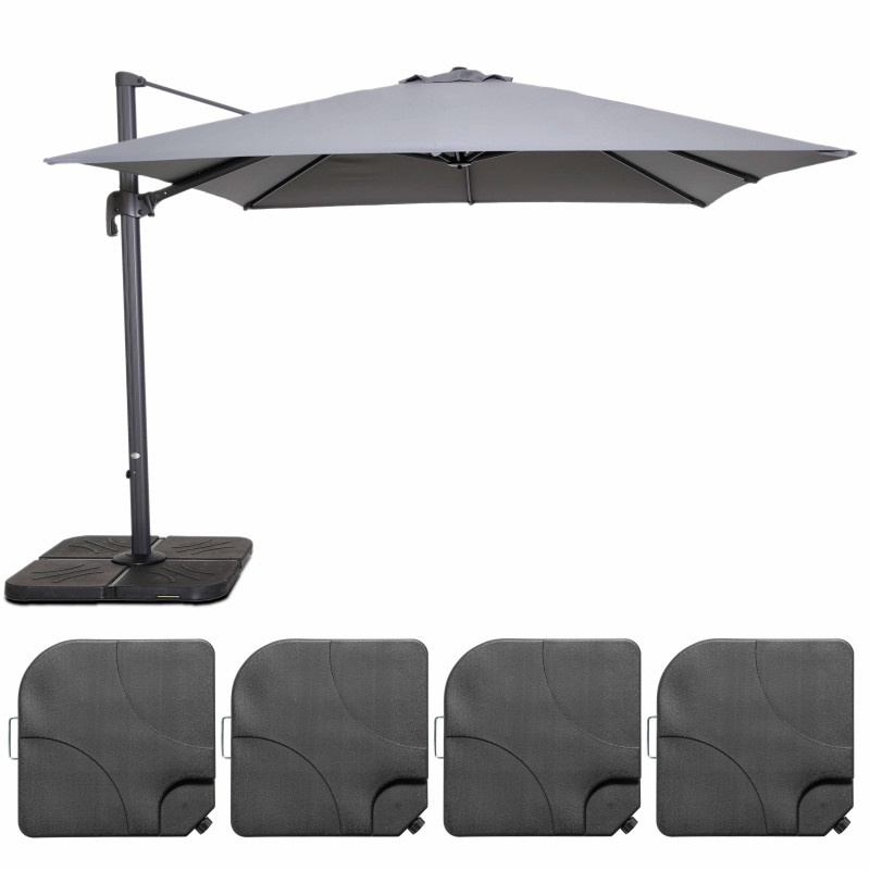 Parasol déporté carré (3 x 3m) rotatif 360° et 4 dalles à lester remplissables (1/7)