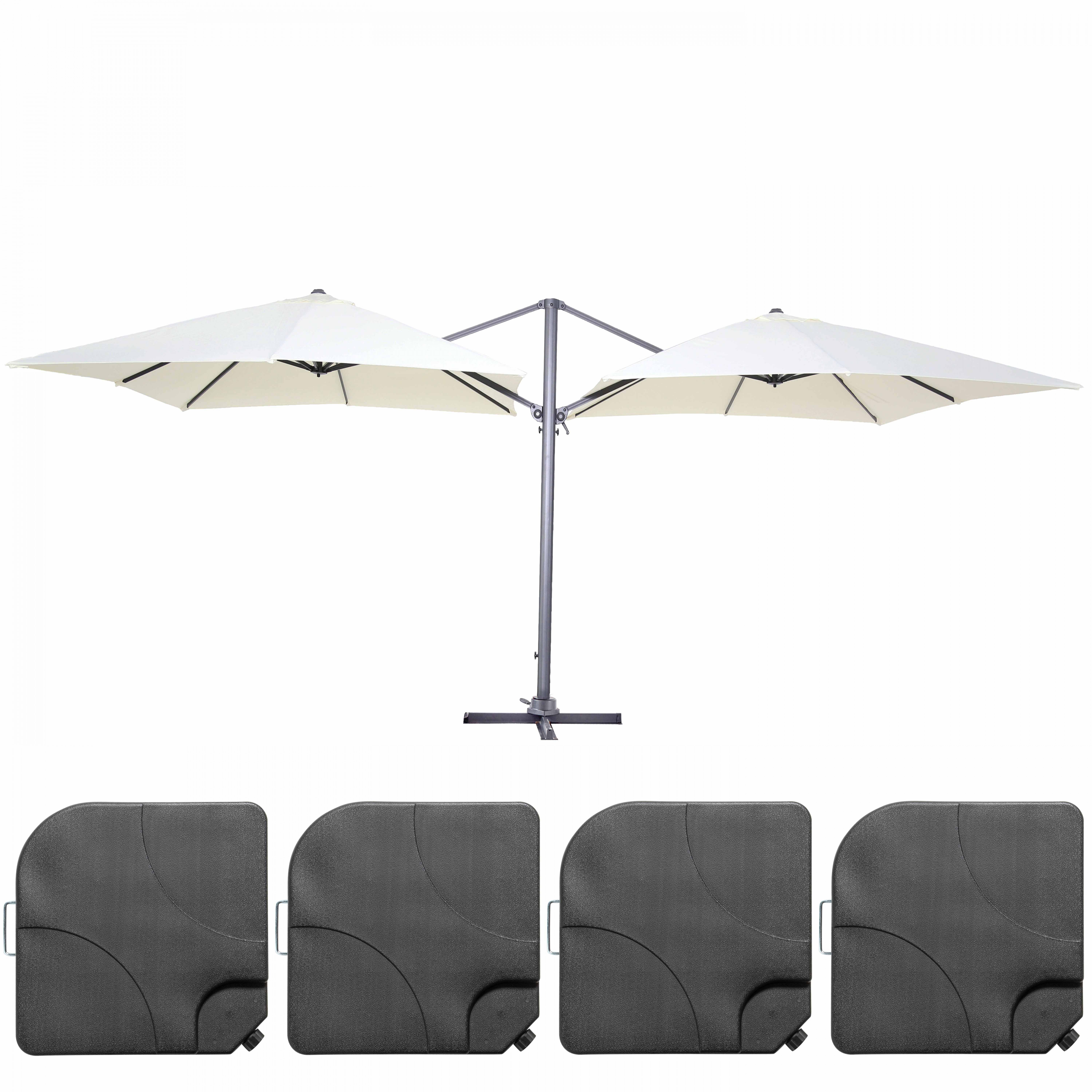 Double parasol déporté carré (3 x 3m) + 4 dalles à remplir