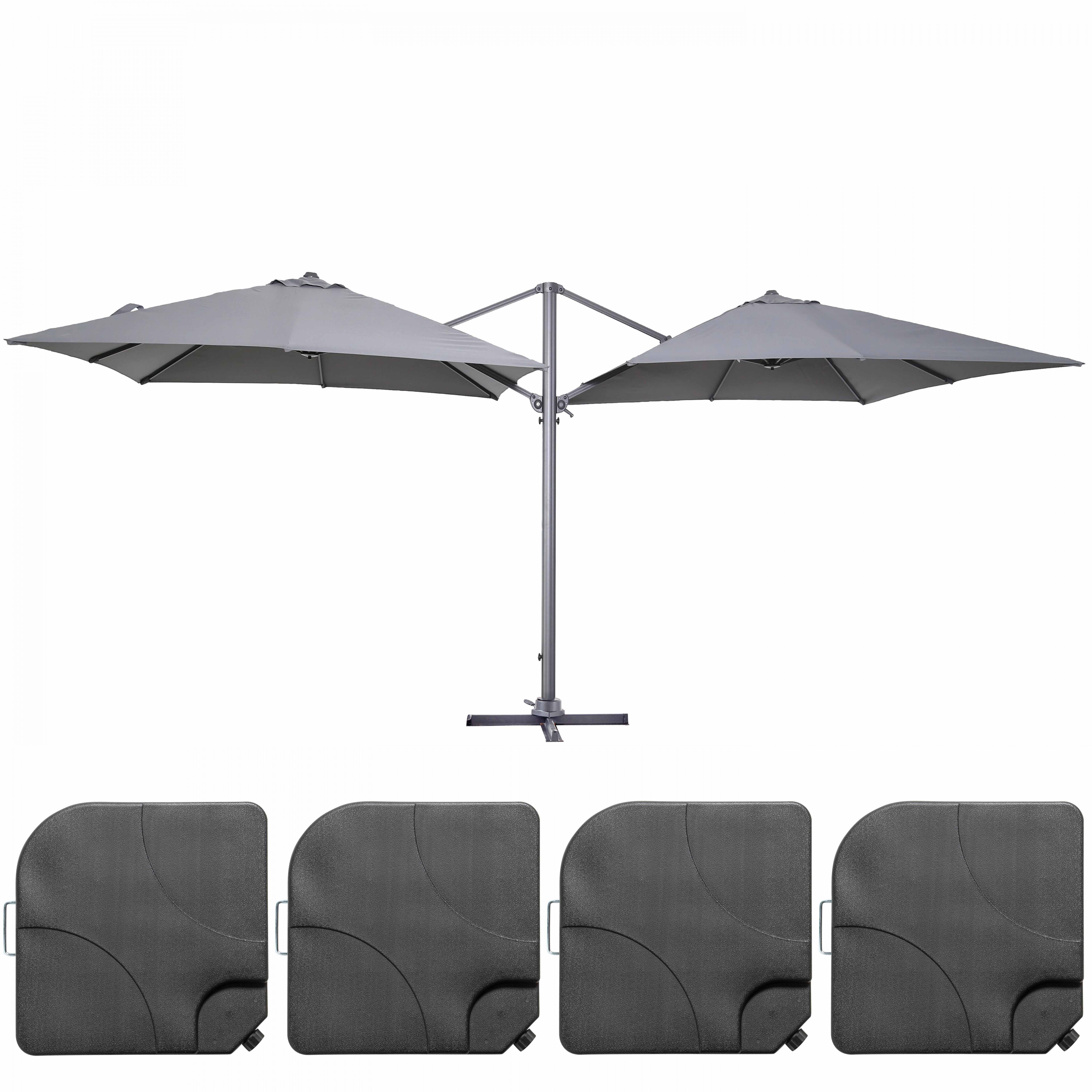 Double parasol déporté carré (3 x 3m) + 4 dalles à remplir