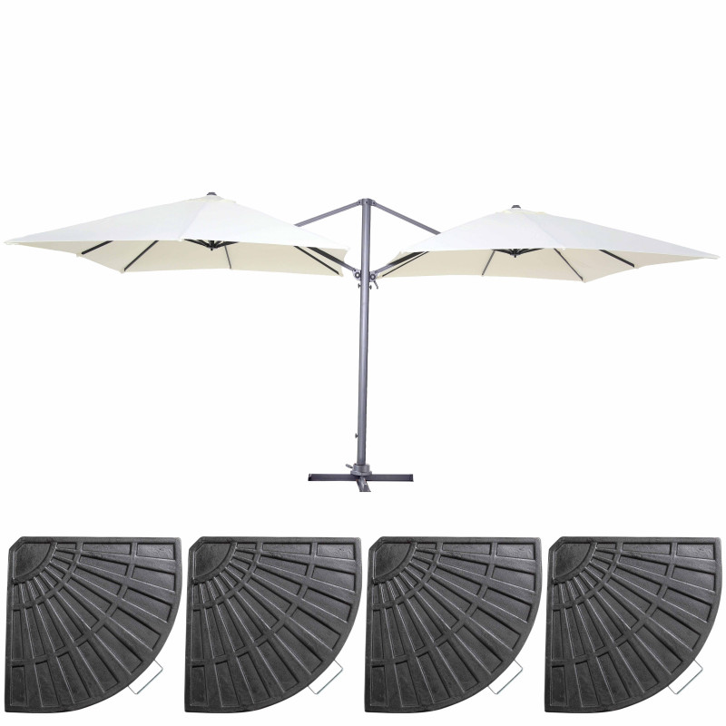 Ensemble double parasol déporté (3 x 3m) + 4 dalles lestées (1/4)