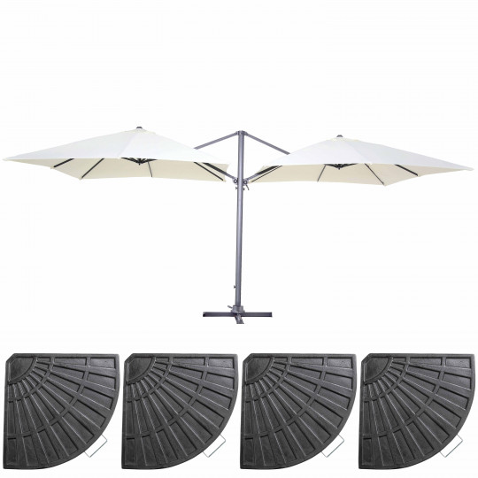 Ensemble double parasol déporté (3 x 3m) + 4 dalles lestées (1/1)