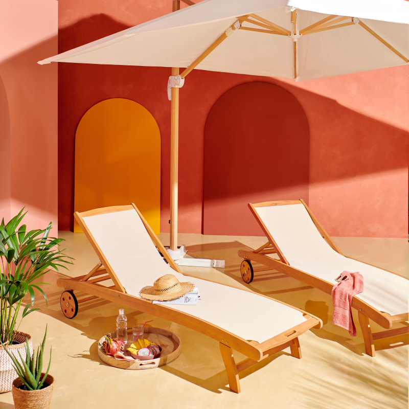 Parasol déporté 3x3 m carré inclinable rotatif 360° et dalle à lester sur roues 100L (6/7)