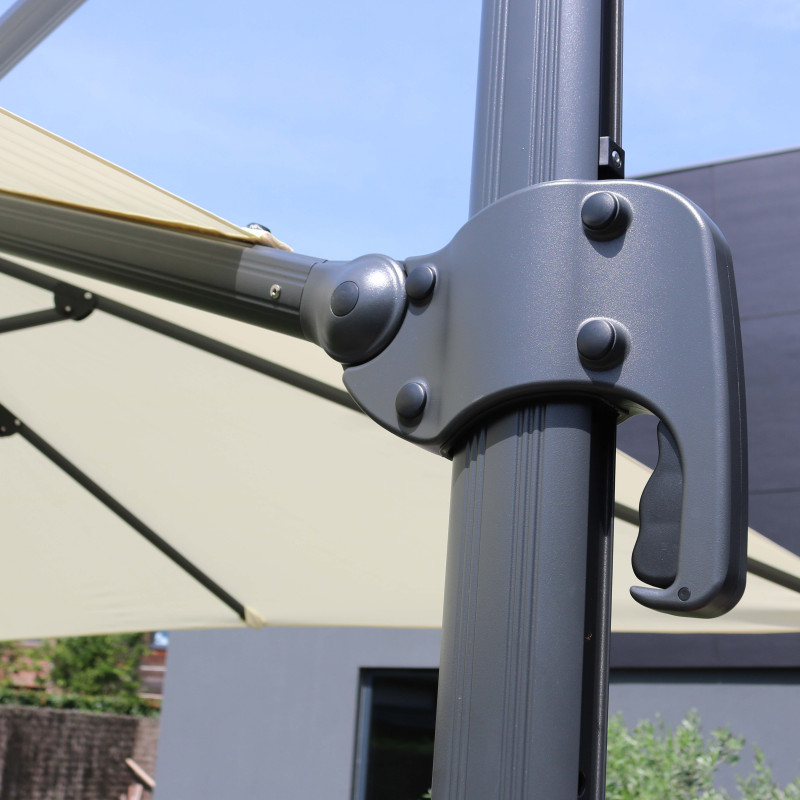 Parasol déporté 3x3 m carré inclinable rotatif 360° et 4 dalles à lester remplissables (5/8)