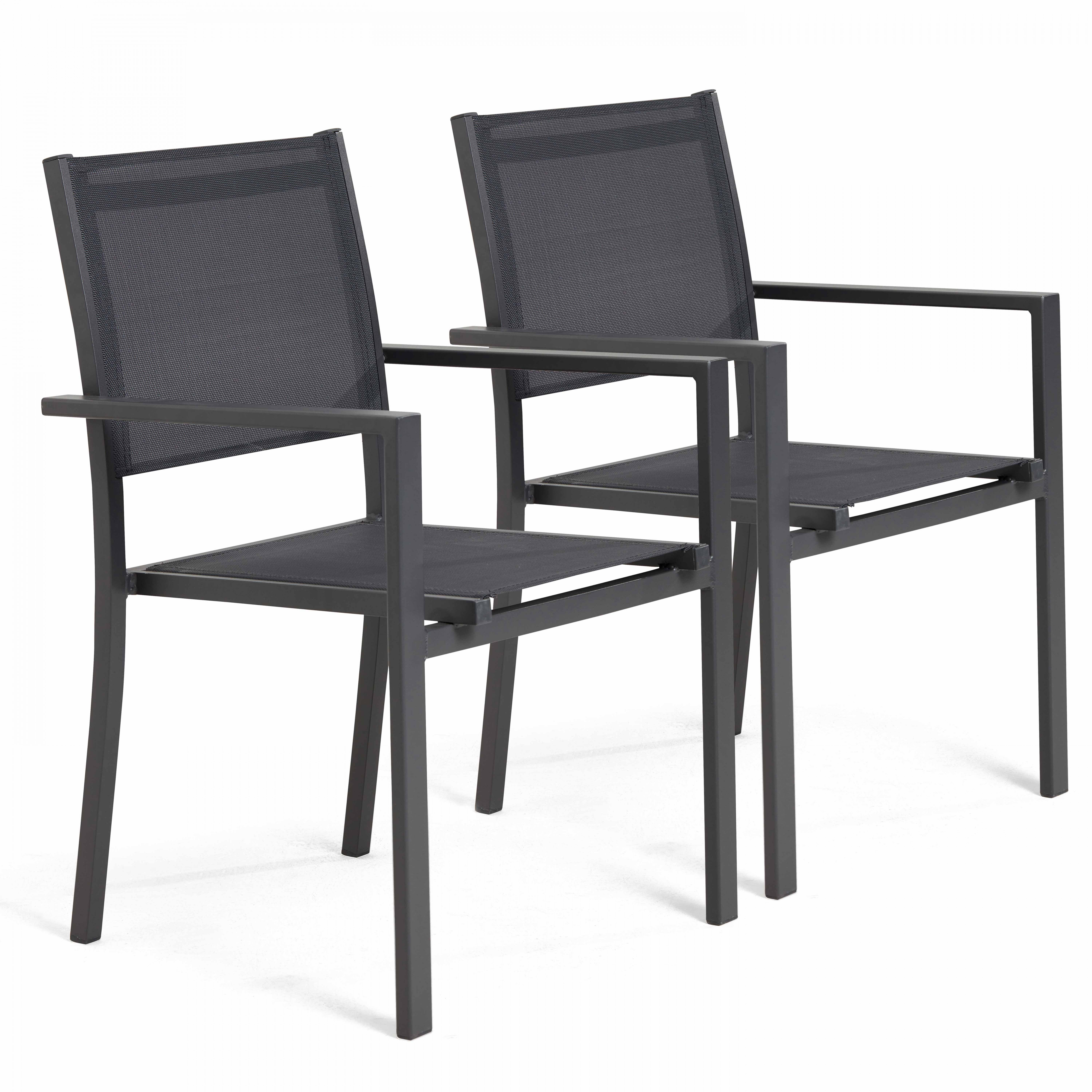 Lot de 2 chaises de jardin avec accoudoirs en aluminium et textilène