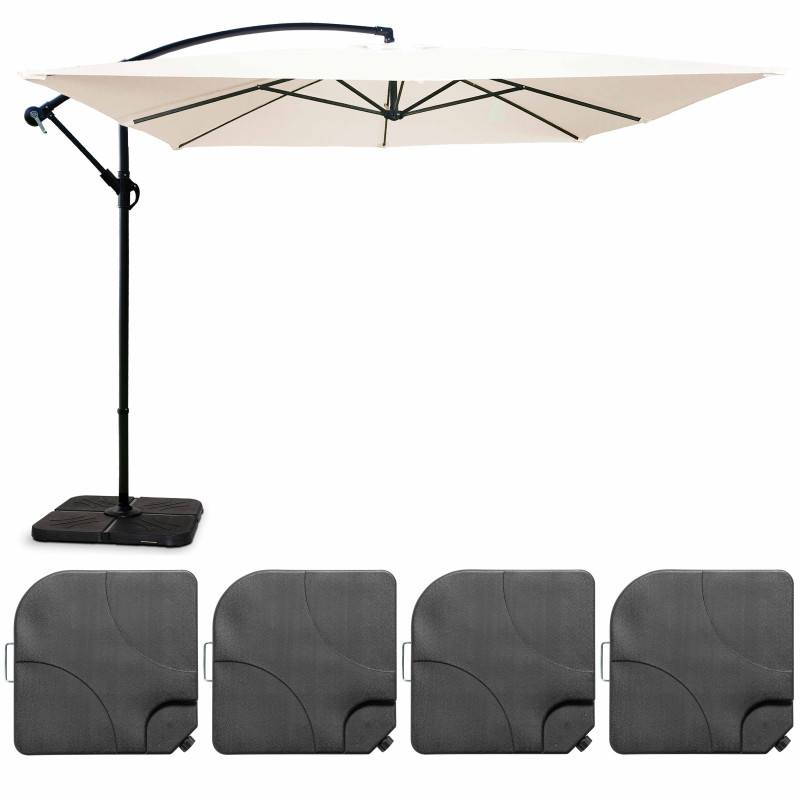 Parasol déporté carré  (3 x 3 m) et 4 dalles à lester remplissable (1/7)