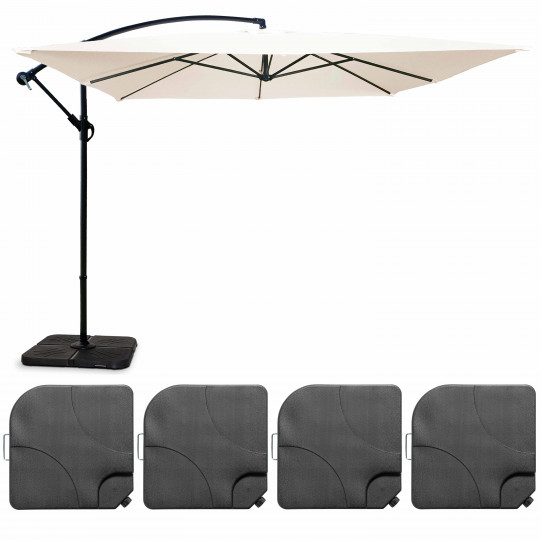 Ensemble parasol déporté carré inclinable 160g/m² (3 x 3 m) + 4 dalles à lester remplissables (1/5)