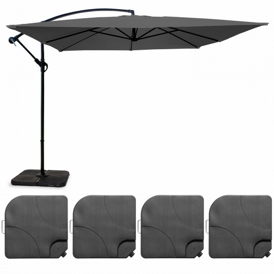 Parasol déporté carré (3 x 3 m) et 4 dalles à lester remplissable (1/7)