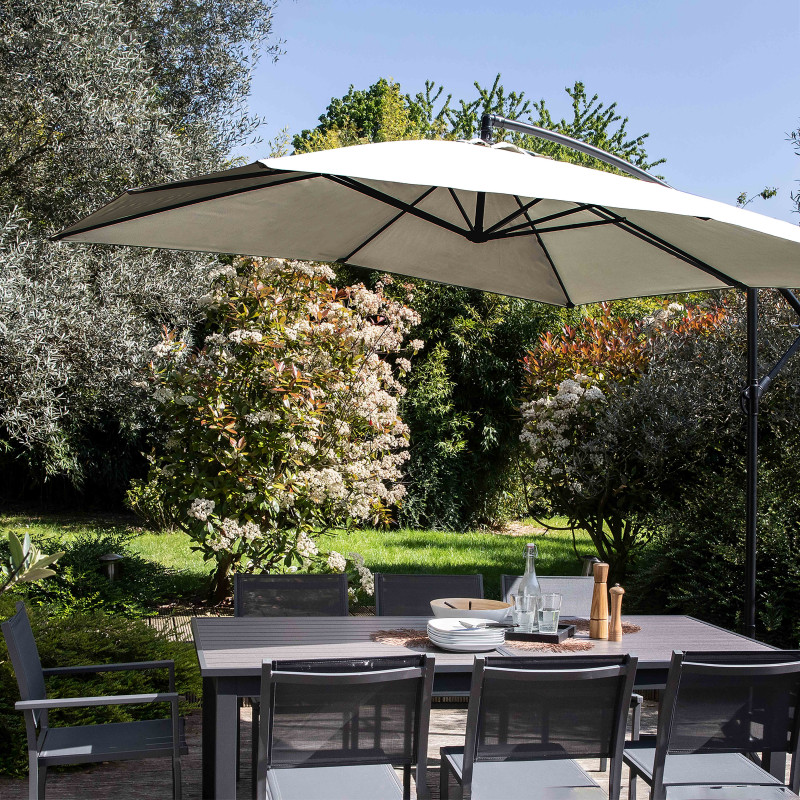 Parasol déporté 3x3 m carré et 4 dalles à lester remplissables (2/7)