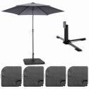 Ensemble parasol droit inclinable 180g/m² (Ø3m) avec pied pliant + 4 dalles à lester remplissables (1/5)
