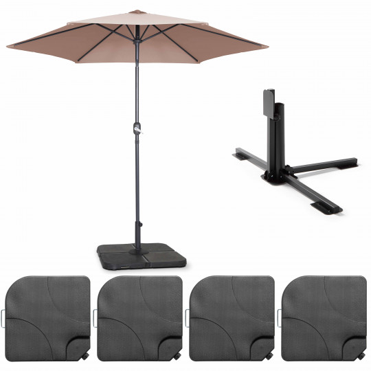 Parasol droit inclinable à manivelle Ø3 m avec 4 dalles à lester remplissables | Oviala