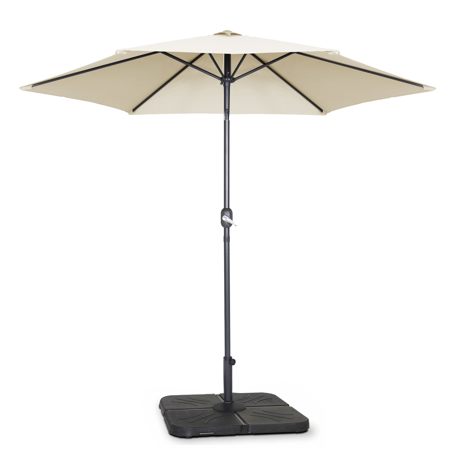 Ensemble parasol droit inclinable + pied pliant + 4 dalles remplissable