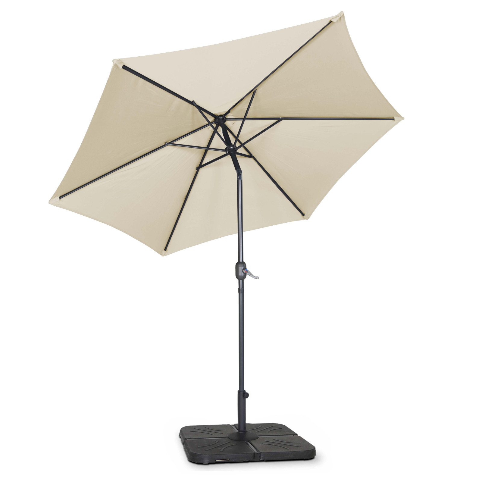 Ensemble parasol droit inclinable + pied pliant + 4 dalles remplissable