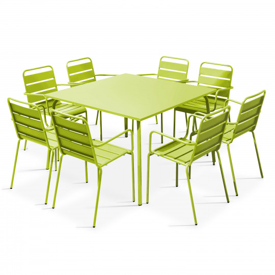 Table de jardin carrée + 8 chaises avec accoudoirs en métal | Oviala
