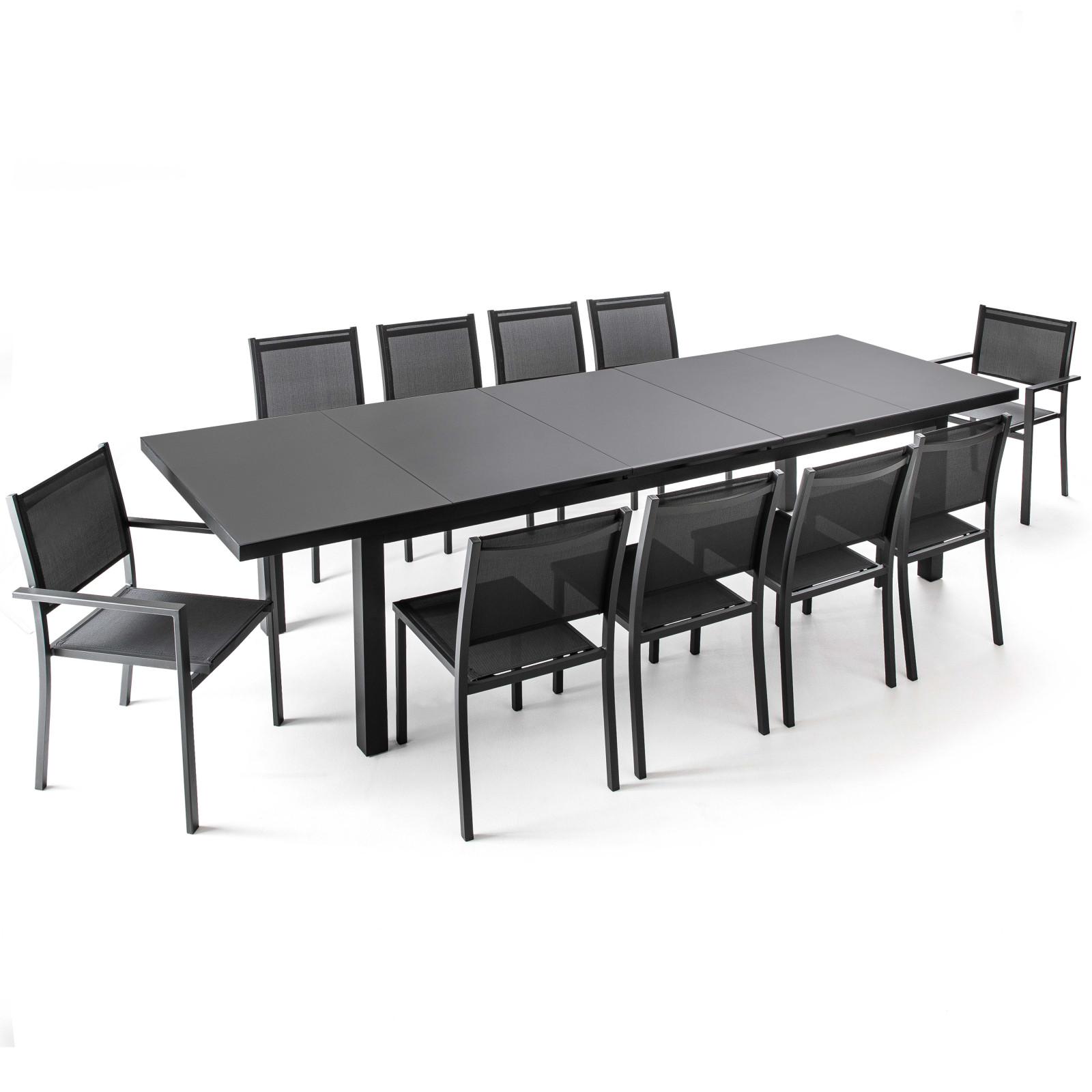 Table de jardin carrée 145 x 145 cm extensible avec 8 chaises