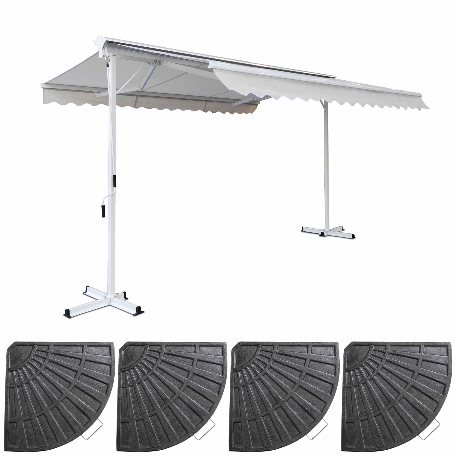 Store banne double pente avec 4 dalles de lestage