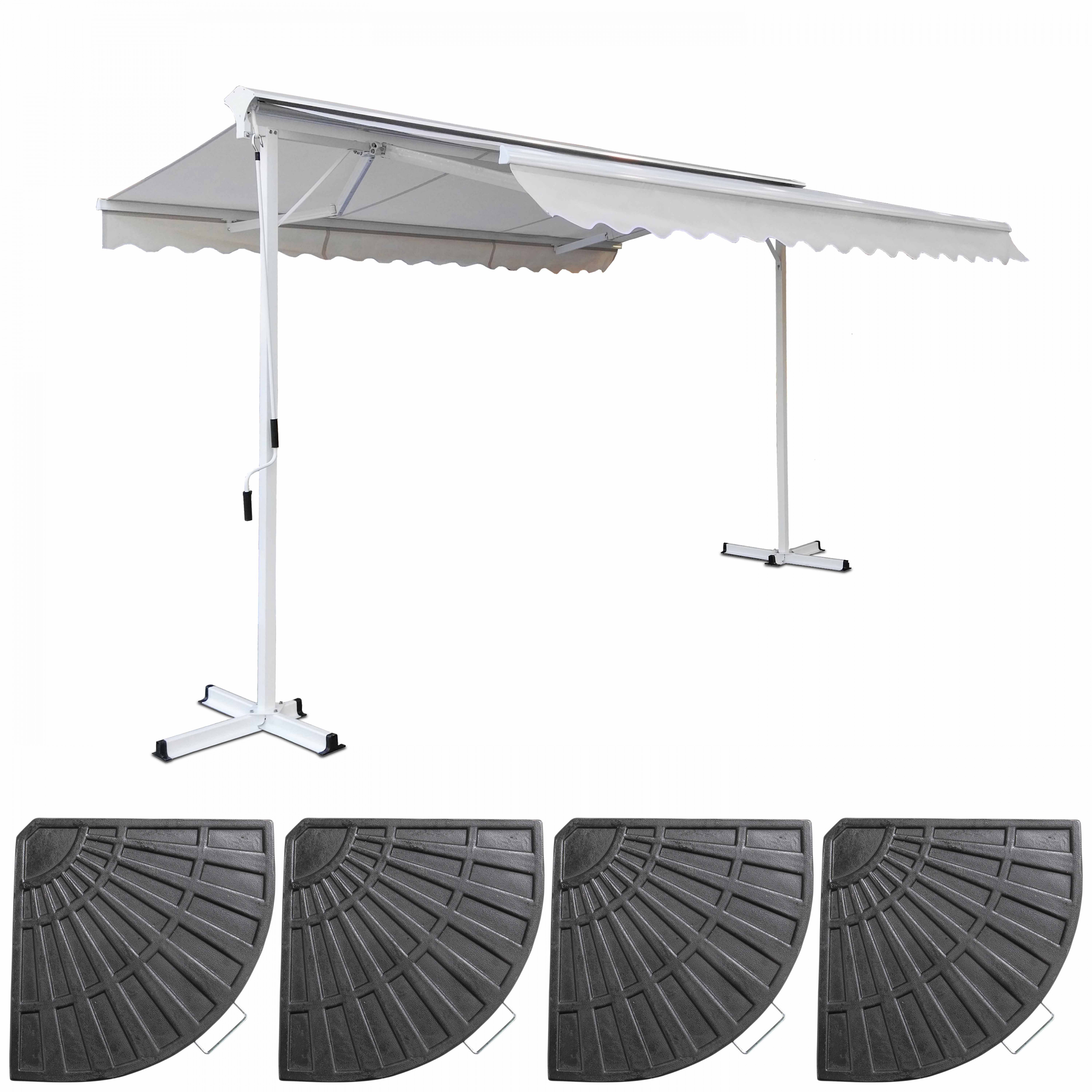 Store banne double pente avec 4 dalles de lestage