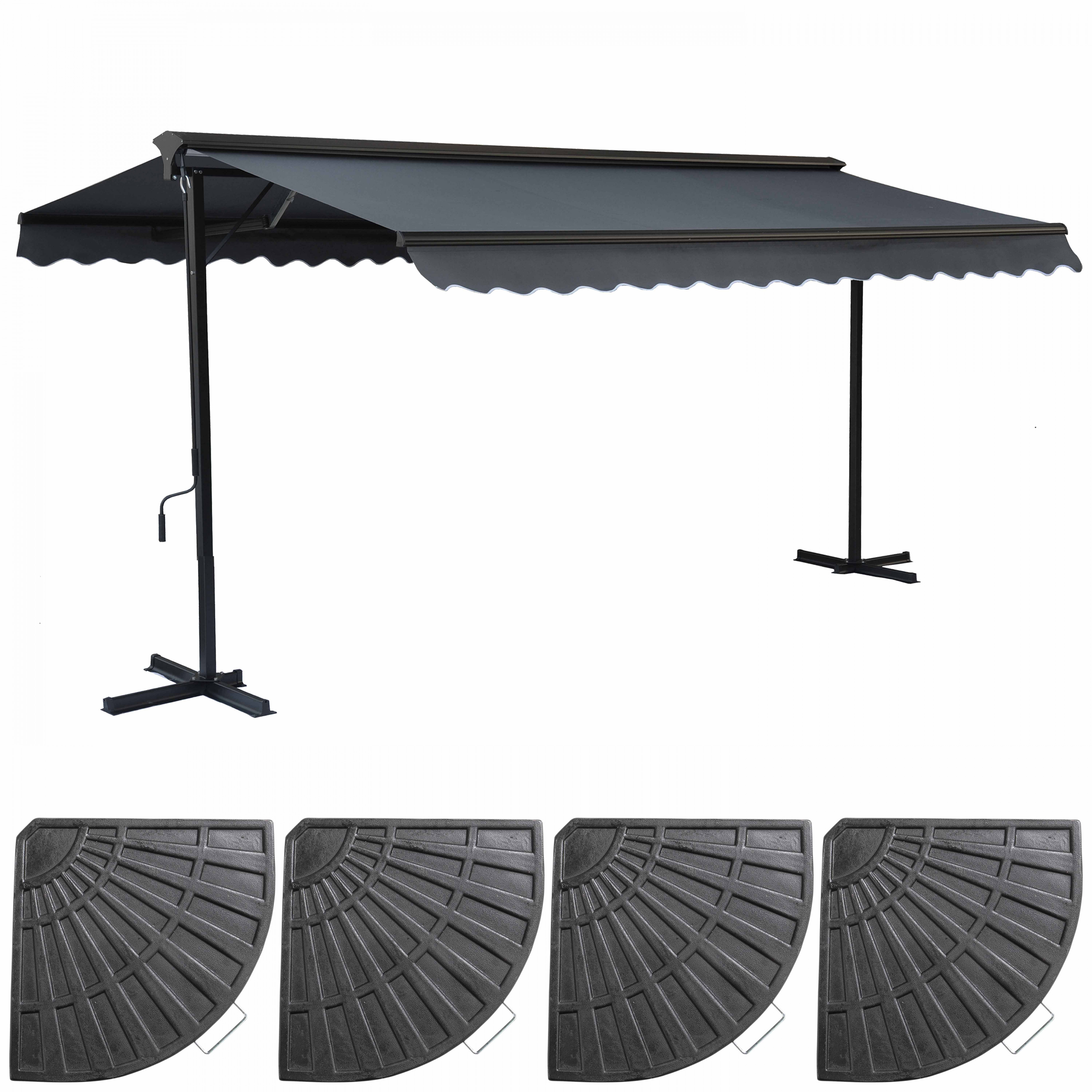 Store banne double pente avec 4 dalles de lestage