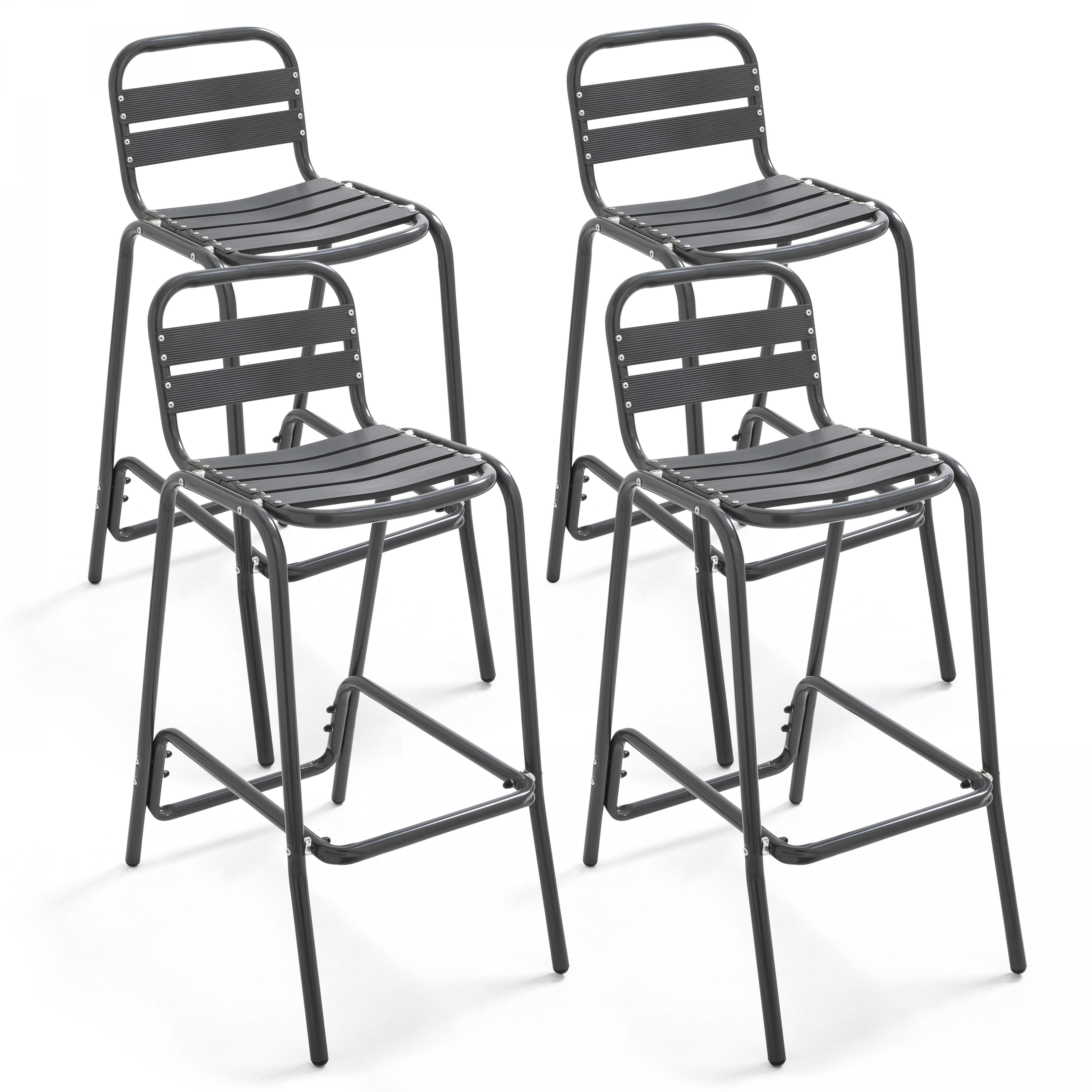 Lot de 4 tabourets hauts en aluminium anodisé gris