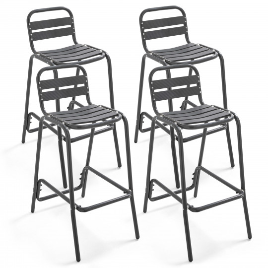 Lot de 4 tabourets hauts en aluminium anodisé gris