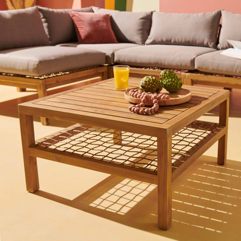 Table basse de jardin en acacia avec plateau de rangement