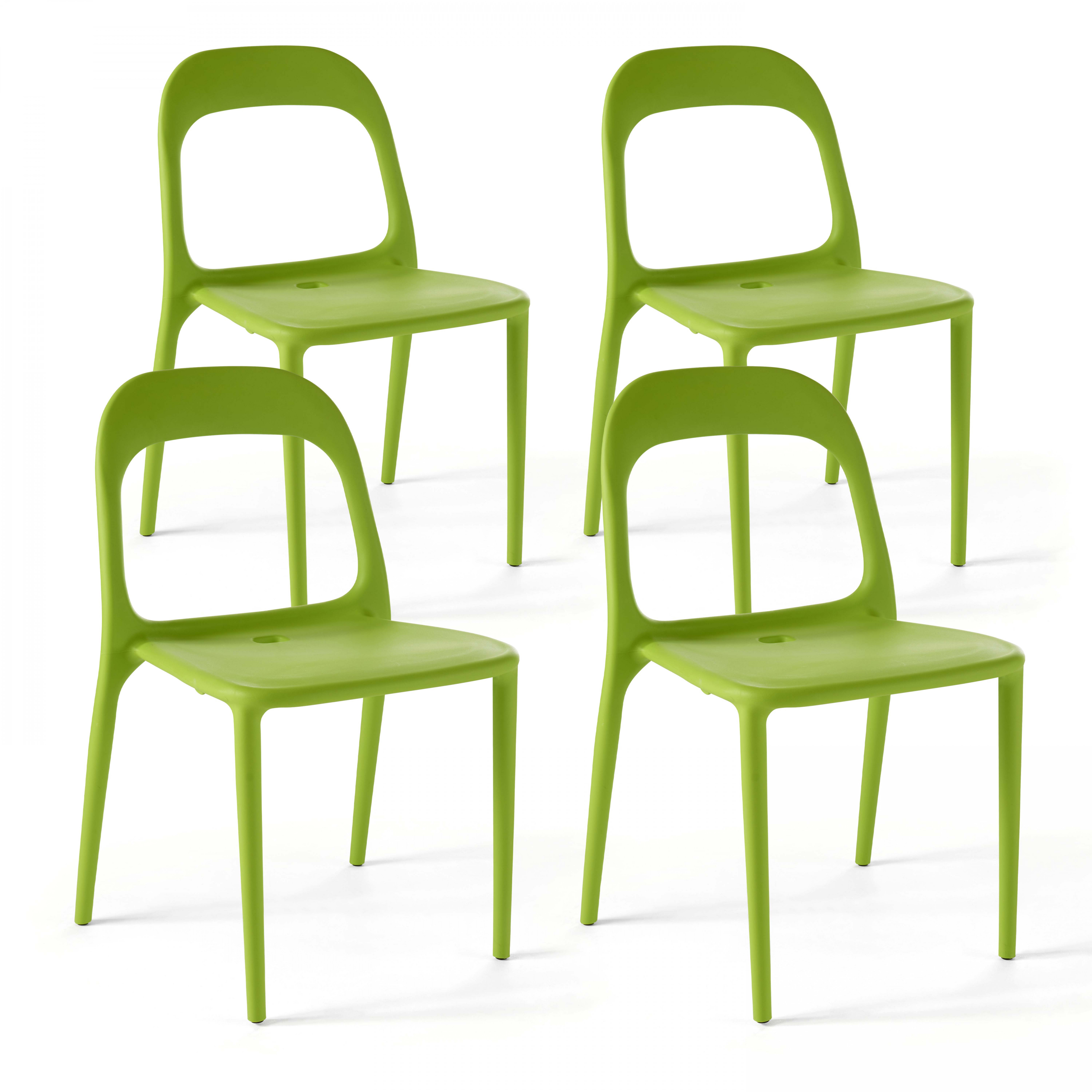Lot de 4 chaises en plastique avec dossier ajouré empilables