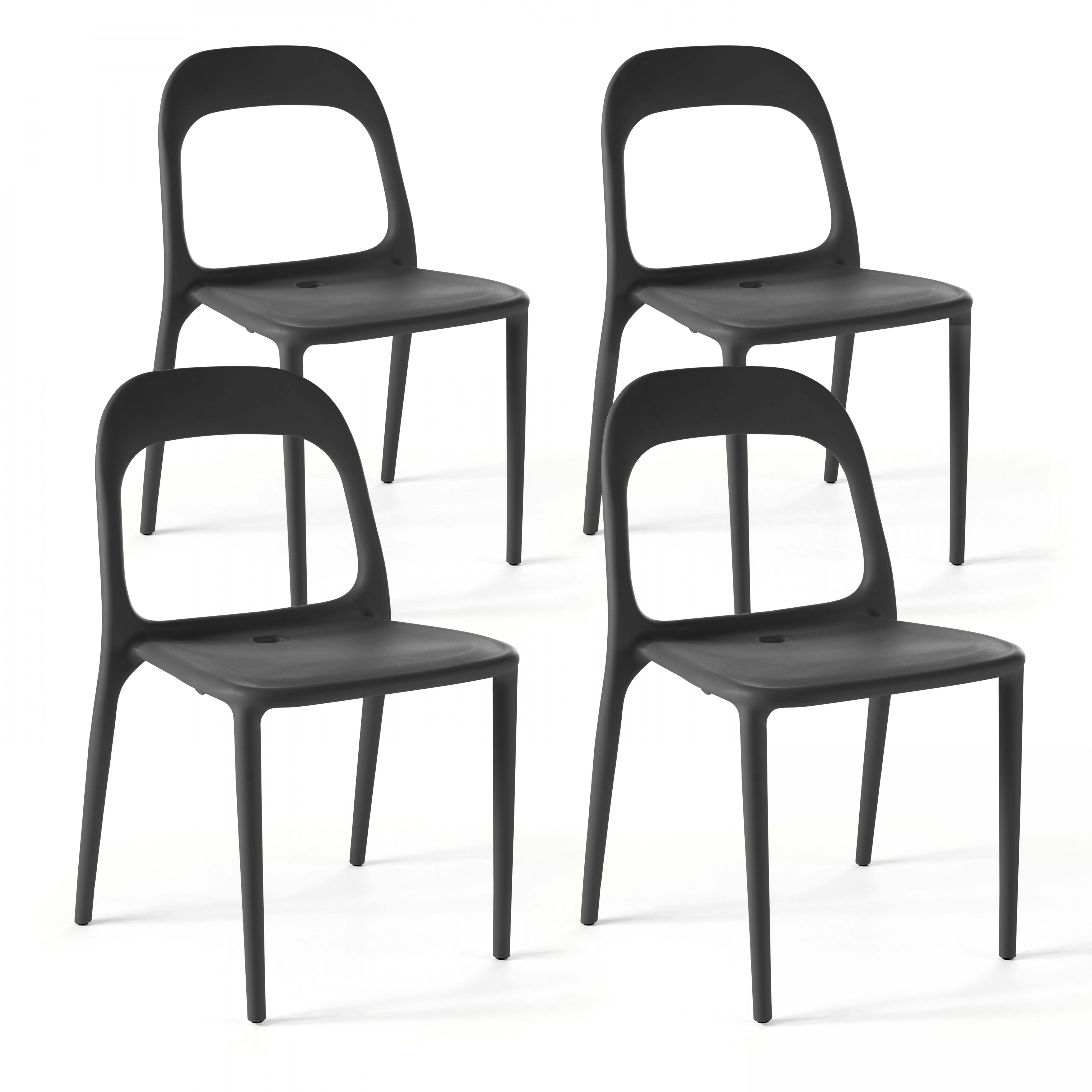 Lot de 4 chaises en plastique avec dossier ajouré empilables